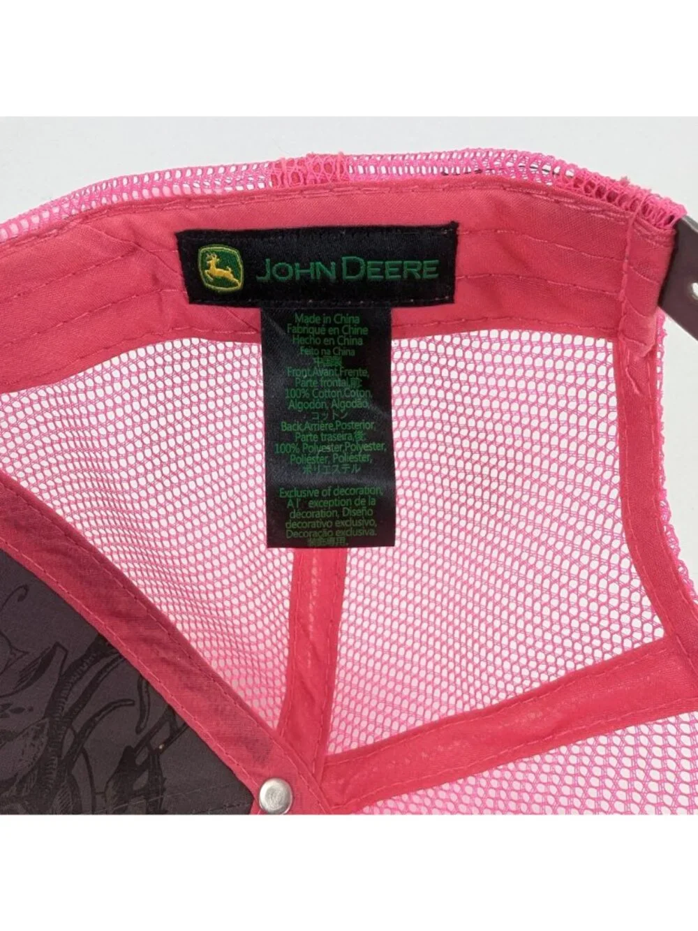 John Deere Womens Trucker Hat Pink Gray Embroidered Logo Mesh Back Cap